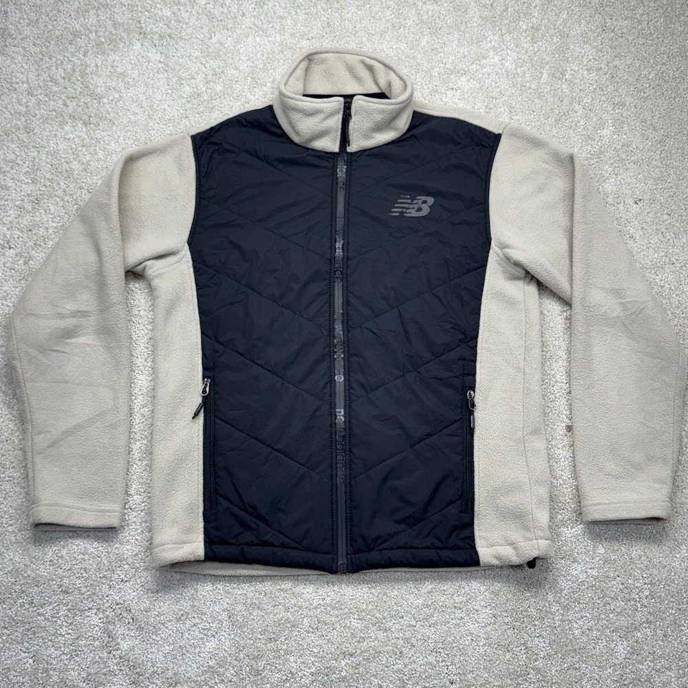New Balance Jacket Mens Small Black Fleece Quilted Colorblock Full Zip Warm